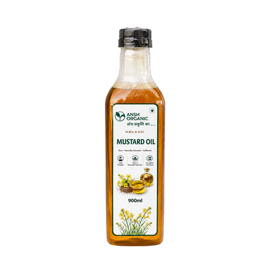Ansh Organic Yellow Mustard Oil, Cold Pressed, Organic, Unfiltered, Liquid, 900 ml, for Cooking